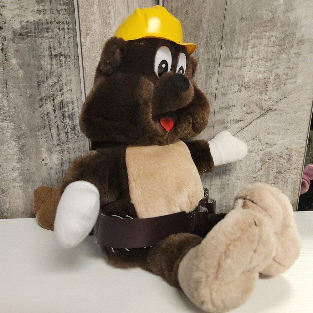 AJ's Toy Mfg Co Beaver Plush Hand Puppet OS Brown Yellow Construction Hard Hat